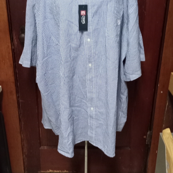 Chaps 6XB blue white stripe short sleeves mop button down embroidered pocket - Picture 2 of 12